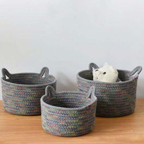 Cute Rainbow Woven Cat Ears Storage Basket Organizer