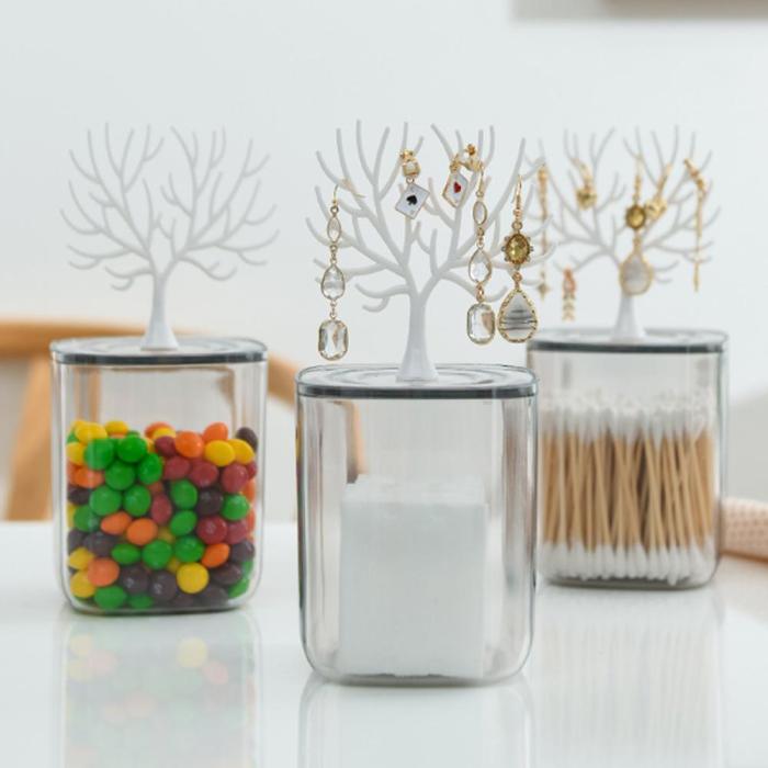Cute Transparent Pine Tree Cotton Swabs Facial Wipe Storage Box & Accessories Holder