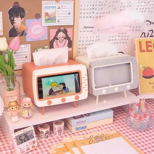 Cute Multi-functional Creative TV Tissue Box with Mobile Phone Stand