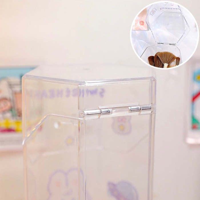 Cute Bunny Print Acrylic Transparent Pen & Makeup Brush Holder