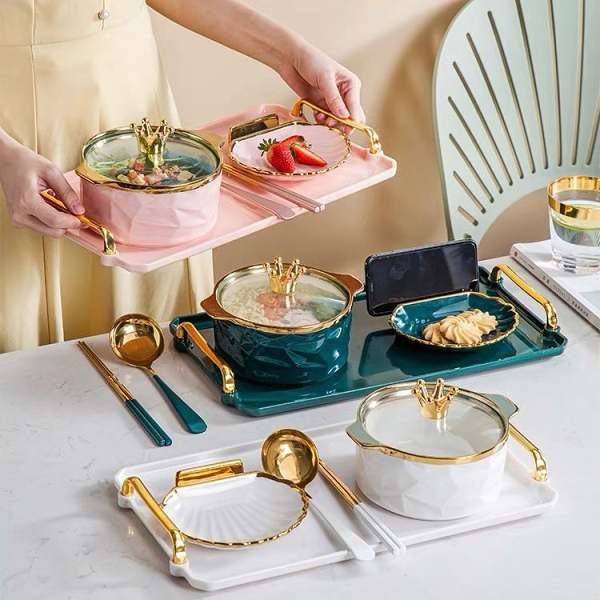 Cute Princess Mermaid Style Shell Plate & Bowl Set with Tray