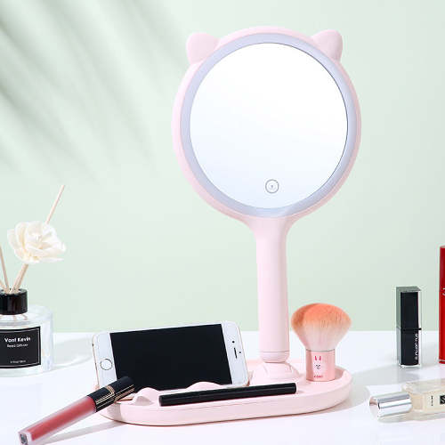 Cute LED Touch Makeup Beauty Mirror Stand with Orangiser Tray