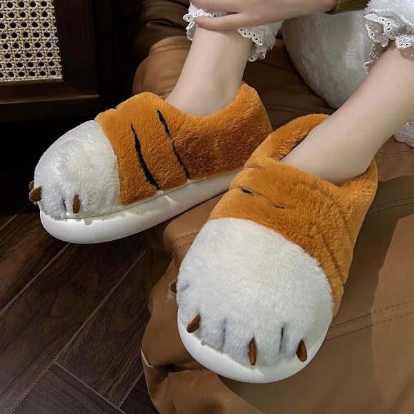 Cute Tiger Paw Fluffy Furry Winter Home Slippers
