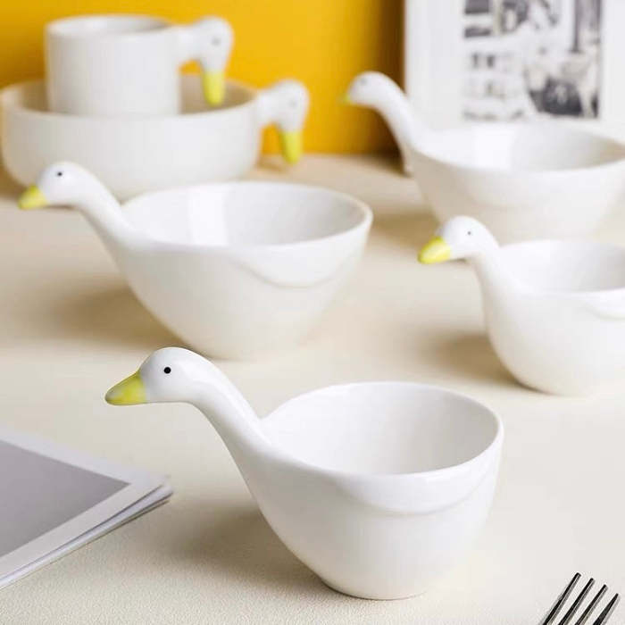Cute Duckling Shape Ceramic Bowl Set