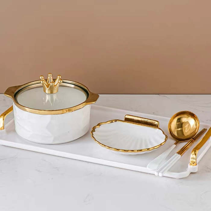 Cute Princess Mermaid Style Shell Plate & Bowl Set with Tray