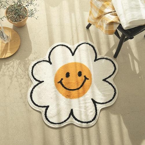 Cute Flower Shape Smiley Face Anti-Slip Bathroom Living Room Doormat Carpet
