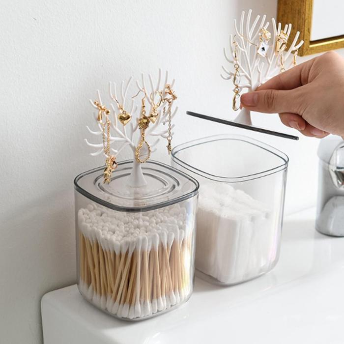 Cute Transparent Pine Tree Cotton Swabs Facial Wipe Storage Box & Accessories Holder