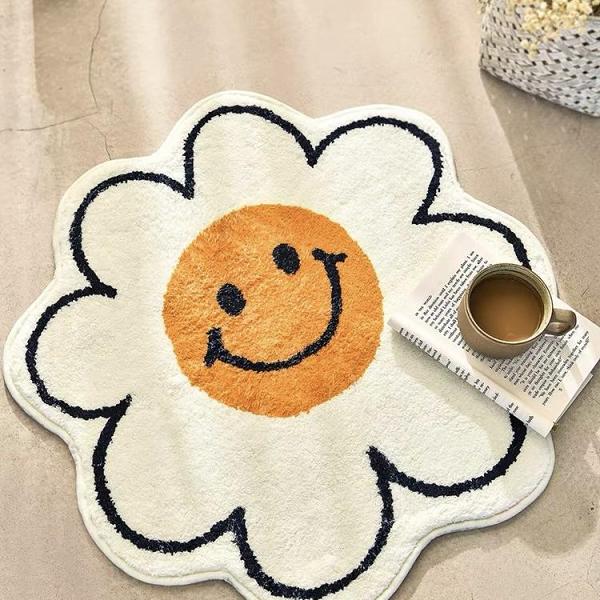 Cute Flower Shape Smiley Face Anti-Slip Bathroom Living Room Doormat Carpet