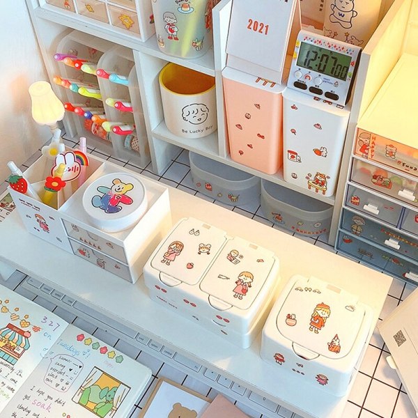 Cute Kawaii Push Button Desktop Mini Storage Organizer Box with Lid