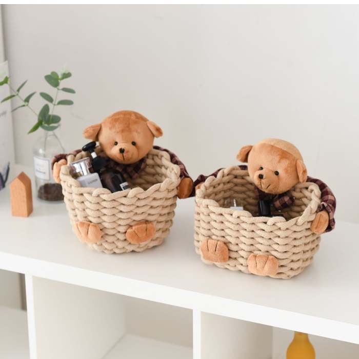 Cute Teddy Bear Hugging Mini Storage Basket Organizer
