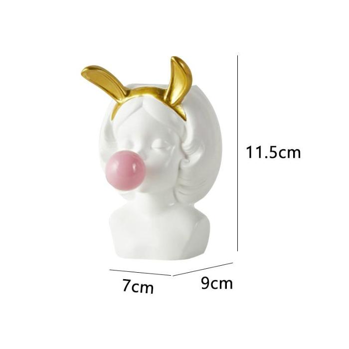 Nordic Style Cute Bubble Gum Rabbit Cat Girl Resin Vase