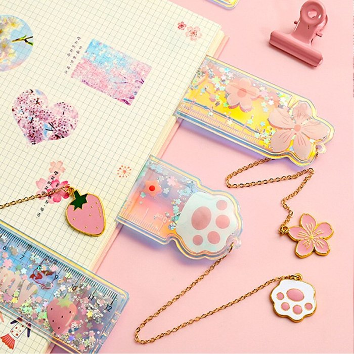 Kawaii Pendant Sparkling Glitter Bookmark Ruler