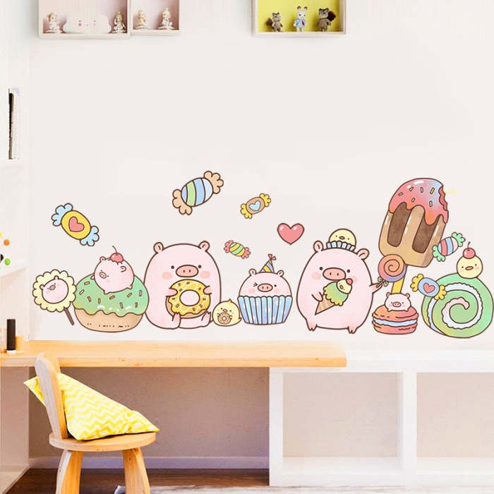 Cute Kawaii Pig Friends & Family Wall Surface Sticker Set
