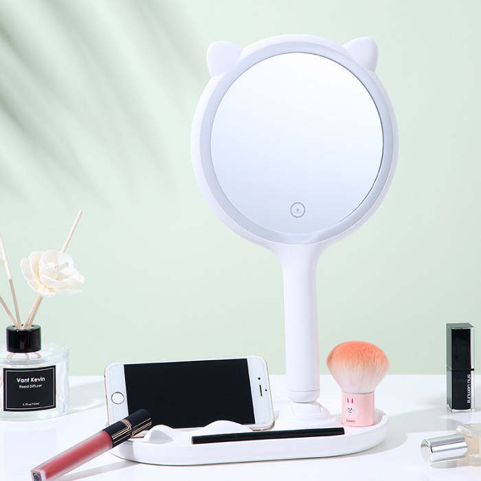 Cute LED Touch Makeup Beauty Mirror Stand with Orangiser Tray