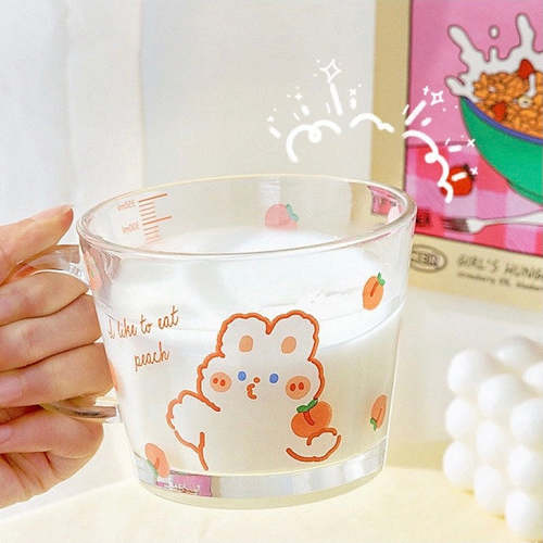 Cute Strawberry and Bunny Transparent Breakfast Cereal Glass Cup