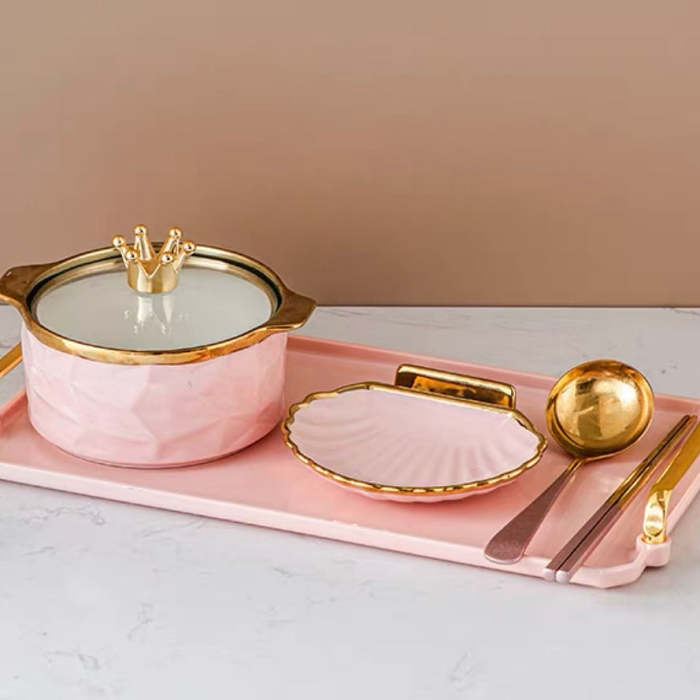 Cute Princess Mermaid Style Shell Plate & Bowl Set with Tray