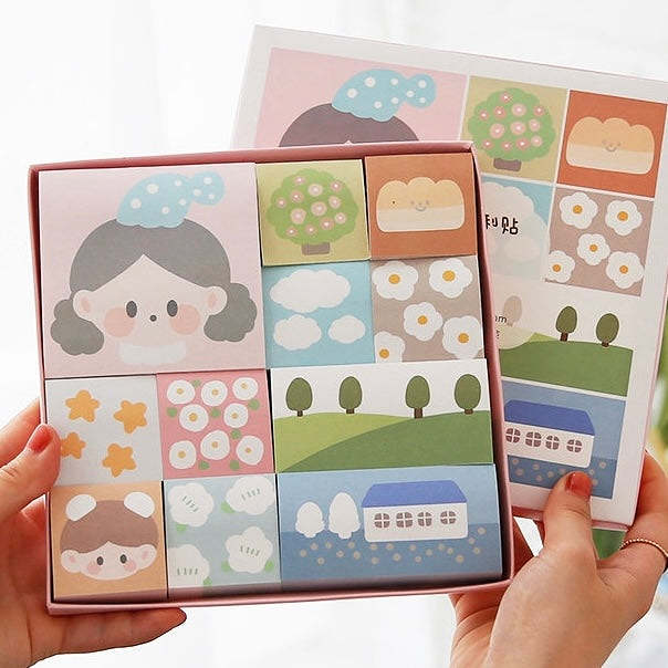 Cute Kawaii Cartoon Drawing Sticky Note Memo Pad Box