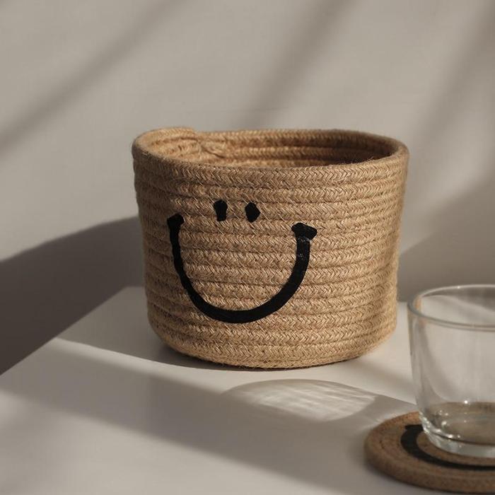 Cute Smiley Cotton Rope Woven Basket Storage