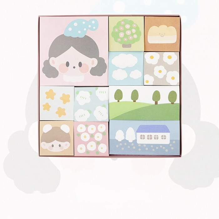 Cute Kawaii Cartoon Drawing Sticky Note Memo Pad Box