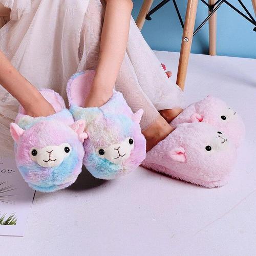 Cute Cartoon Alpaca Home Bedroom Fur Slippers