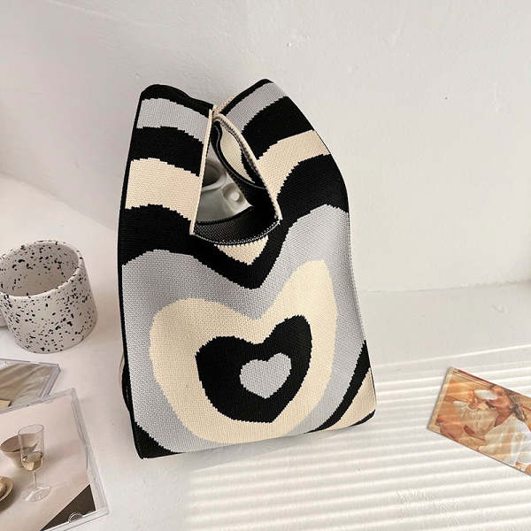 Cute Hearty Illustration Colourful Knitted Shopping Bag