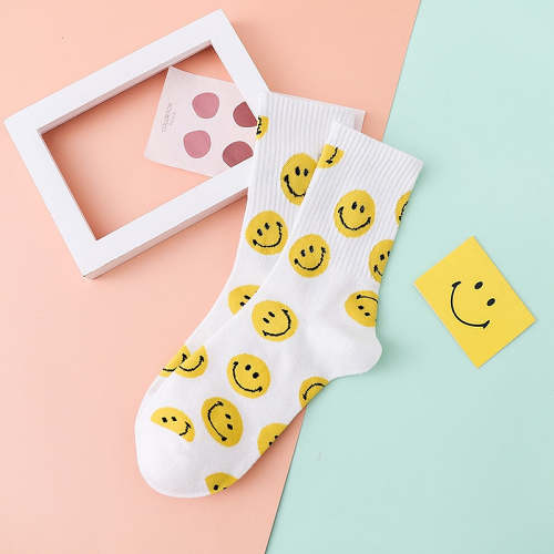 Cute Korean Style Smiley Face Print Cotton Socks