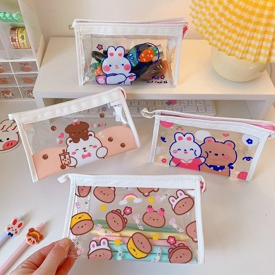 Cute Kawaii Teddy & Bunny Friends Transparent Small Cosmetic Storage Bag