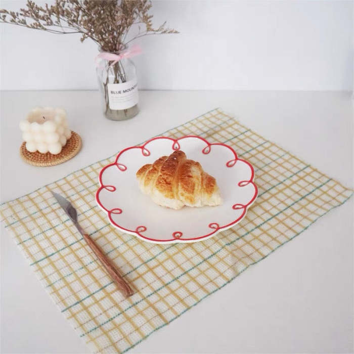 Cute French Style Red Lace Ceramic Dessert Plate