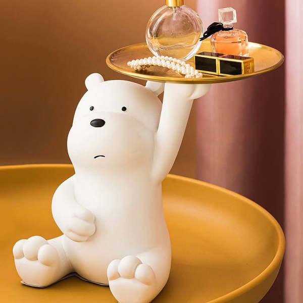 Cute Cartoon Bear Home Living Room Decor Figurine with Plate