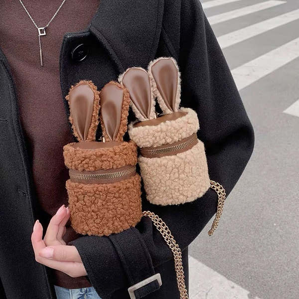Kawaii Winter Style Furry Rabbit Bunny Cross Body Chain Bag