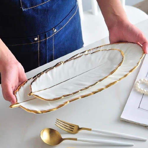 Cute Nordic Style Feather Leaf Shape Jewellery or Food Decor Tray