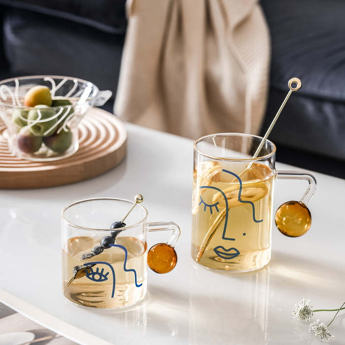 Cute Nordic Style Face Illustration Transparent Breakfast Glass