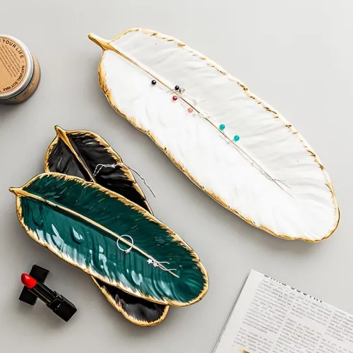 Cute Nordic Style Feather Leaf Shape Jewellery or Food Decor Tray