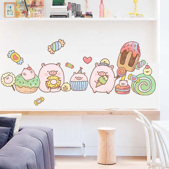 Cute Kawaii Pig Friends & Family Wall Surface Sticker Set
