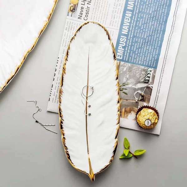 Cute Nordic Style Feather Leaf Shape Jewellery or Food Decor Tray