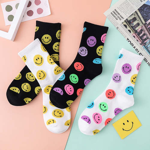 Cute Korean Style Smiley Face Print Cotton Socks