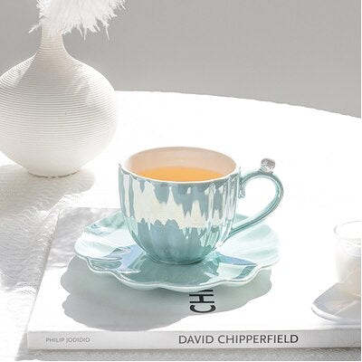 Cute Mermaid Style Pearl Shell Ceramic Tea Cup with Plate