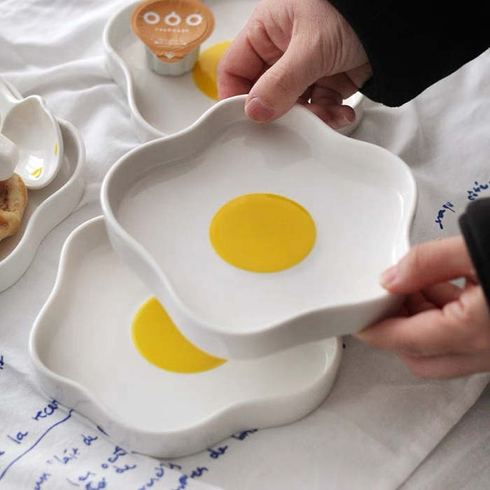 Cute Korean Style Sunshine Egg Shape Ceramic Plate