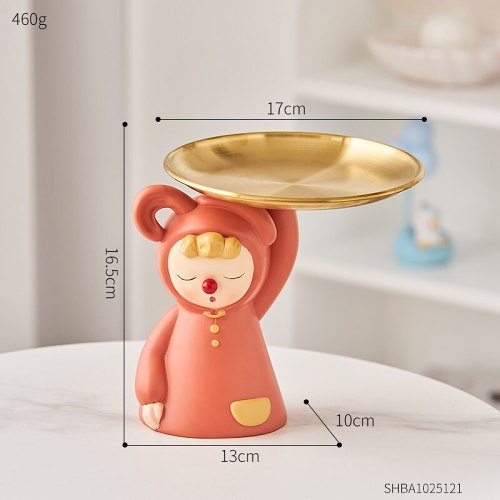 Cute Nordic Style Clown Girl Home Living Room Decor Figurine with Plate