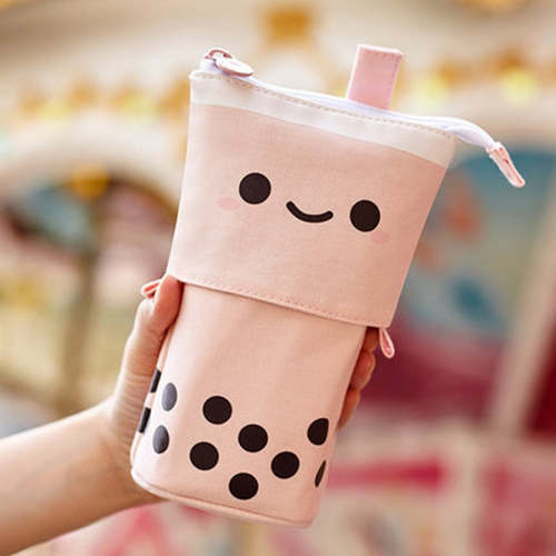 Kawaii Canvas Boba Bubble Tea Stationery Pencil Case Bag