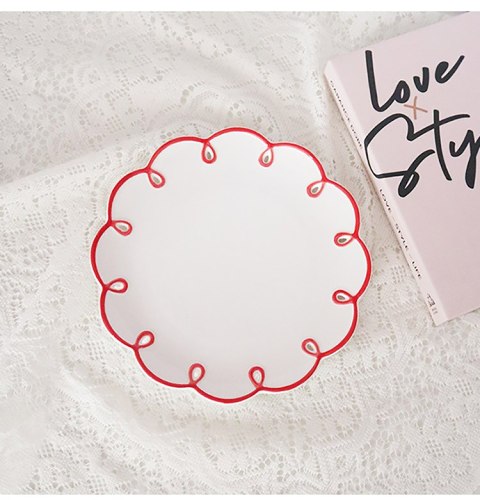Cute French Style Red Lace Ceramic Dessert Plate