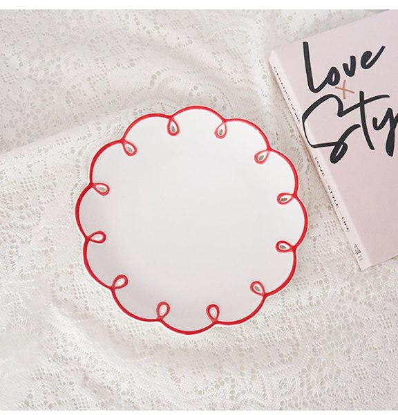 Cute French Style Red Lace Ceramic Dessert Plate
