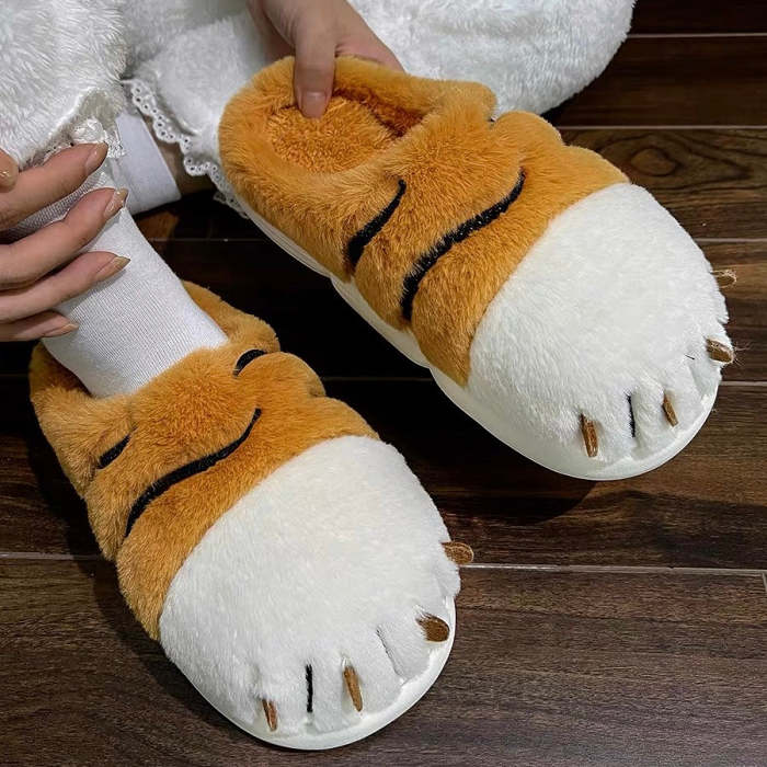 Cute Tiger Paw Fluffy Furry Winter Home Slippers