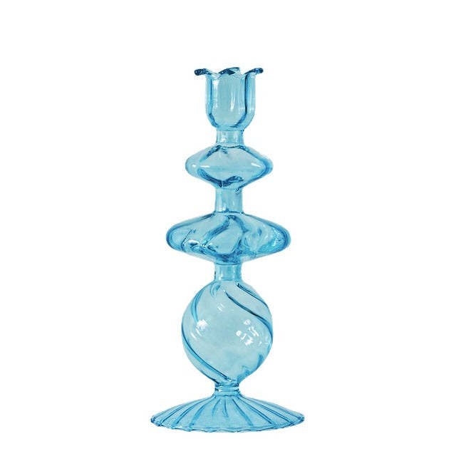 Aqua Blue Glass Candle Holder