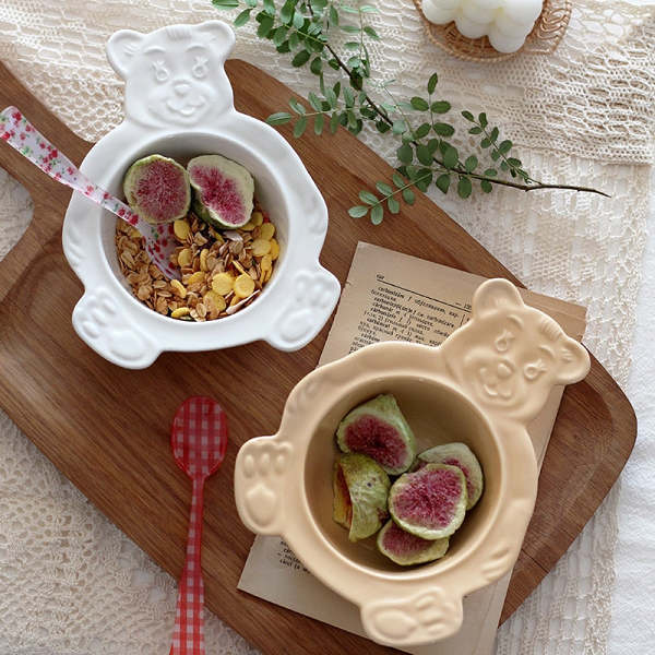 Cute Korean Retro Style Bear Tummy Breakfast Cereal Bowl