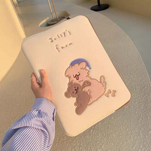 Cute Puppy & Bear Hugging Soft Laptop iPad Case Bag