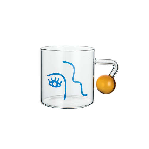 Cute Nordic Style Face Illustration Transparent Breakfast Glass