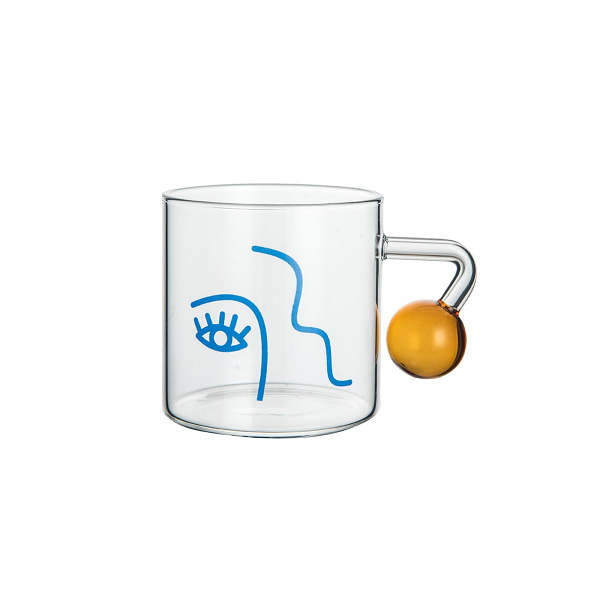 Cute Nordic Style Face Illustration Transparent Breakfast Glass