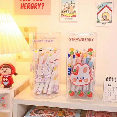 Cute Bunny Print Acrylic Transparent Pen & Makeup Brush Holder