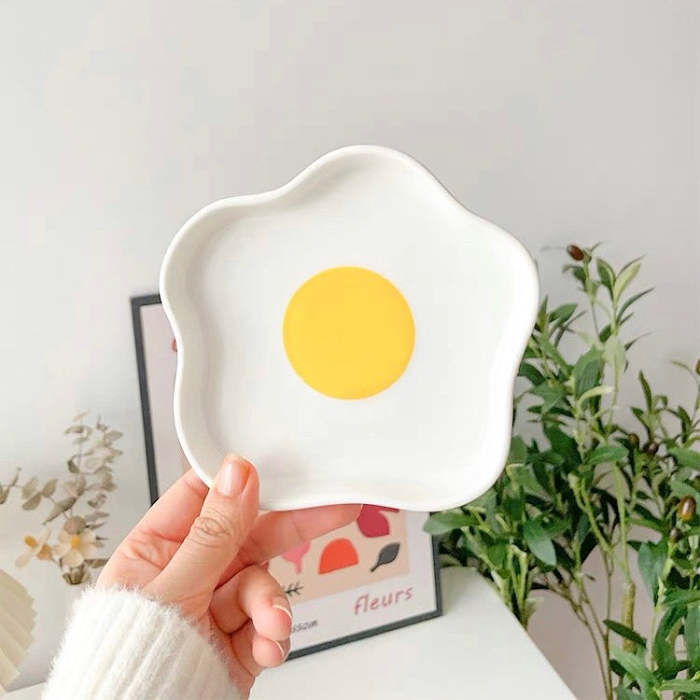 Cute Korean Style Sunshine Egg Shape Ceramic Plate